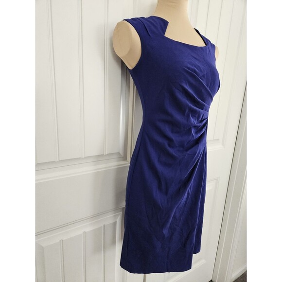 Calvin Klein Byzantine Blue Cut-out Neck Side Ruched Sheath Dress Sz 2 P - Picture 2 of 9